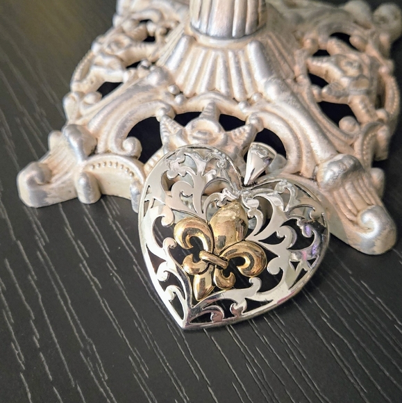 Jewelry - 🔮 Silver Heart Pendant With Gold Fleur-de-lis